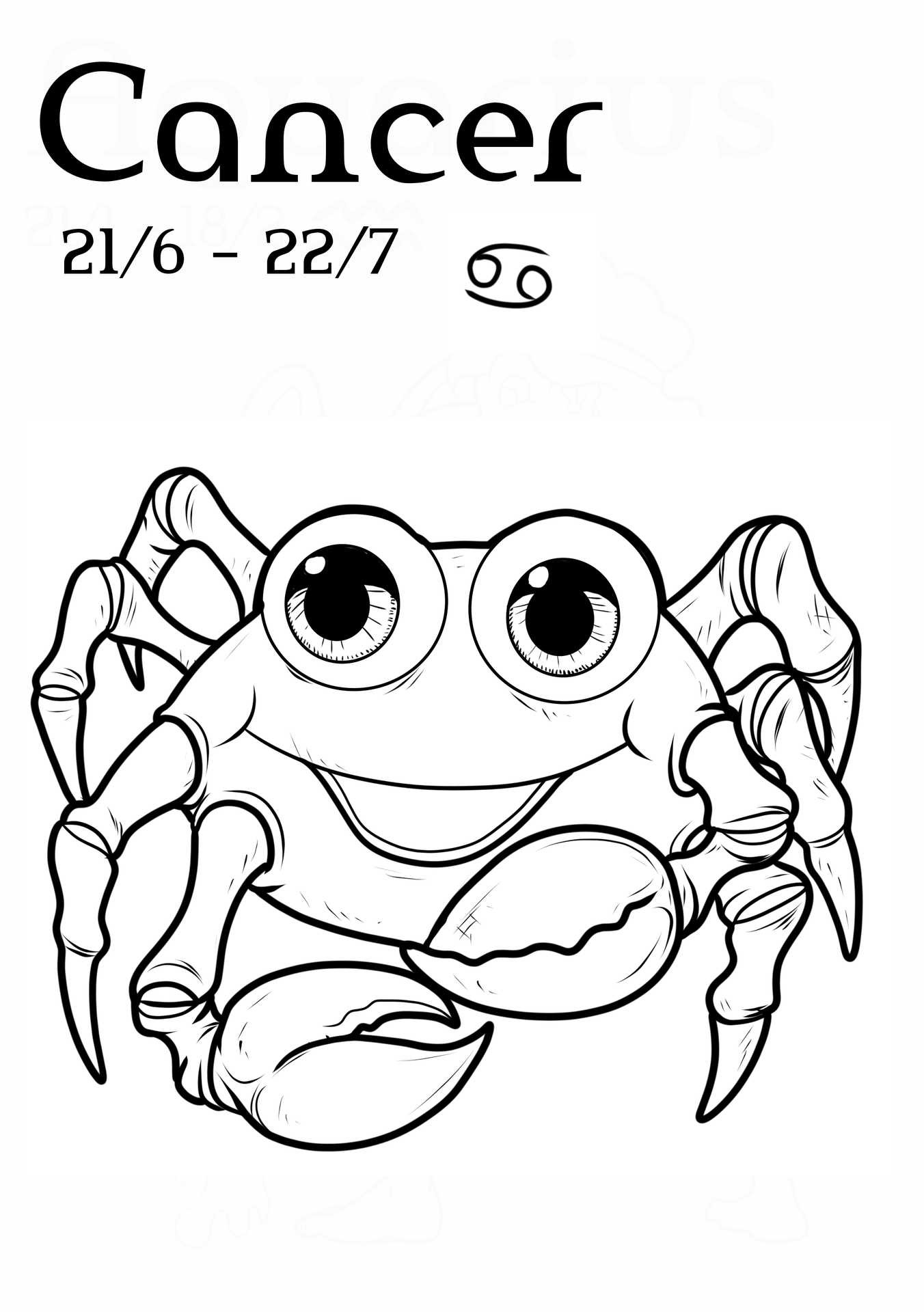 Denna målarbild av stjärntecknet Kräftan visar en vänlig krabbkaraktär, vilket gör det till ett roligt sätt för barn att lära sig om astrologi.
