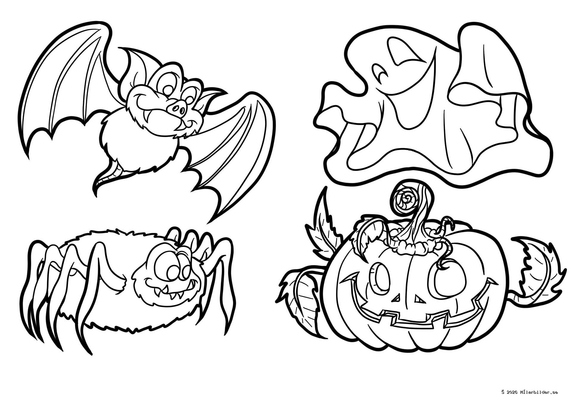Samling med vänliga halloweenkaraktärer