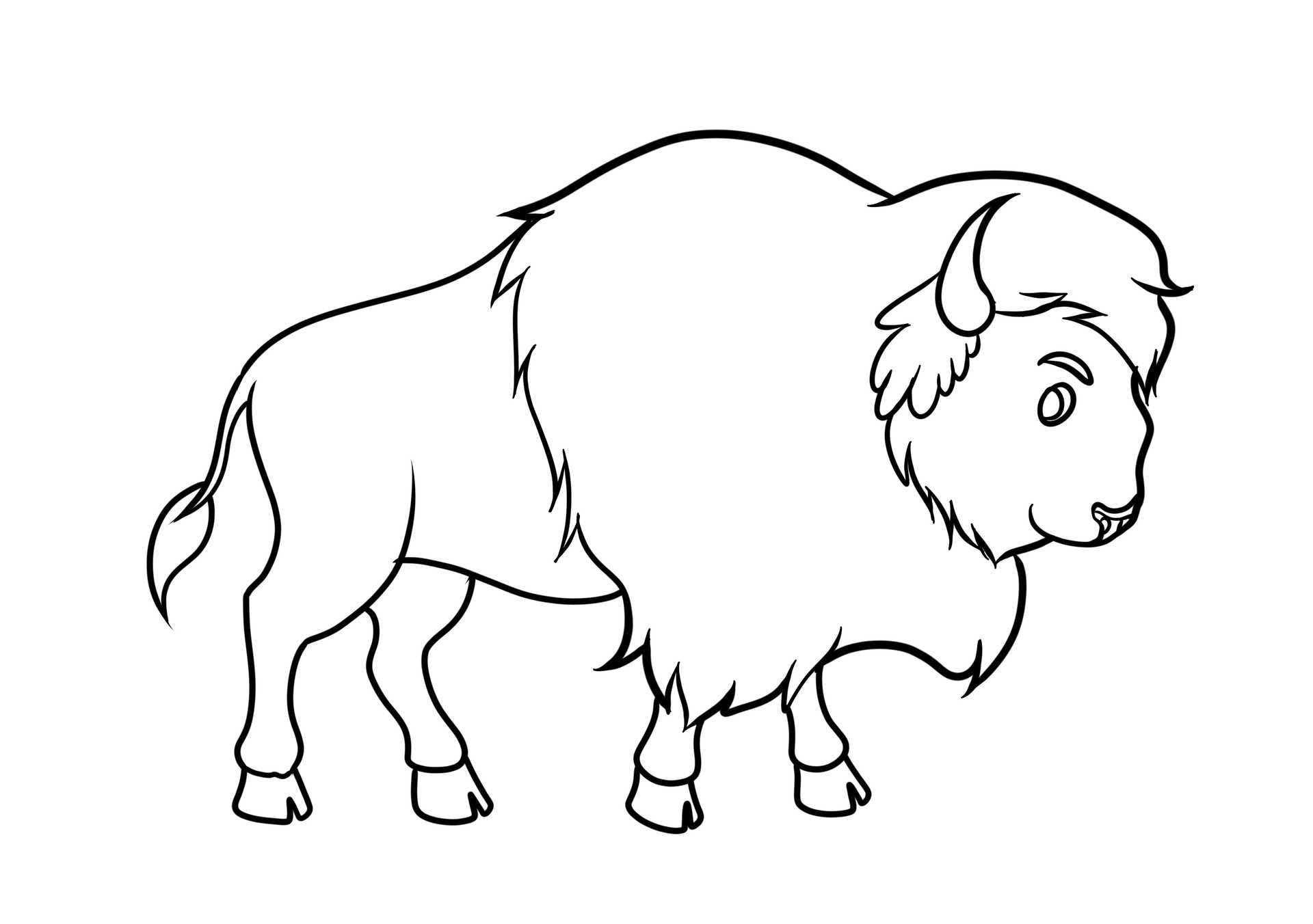Denna målarbild av en bison visar en vänlig buffel, perfekt för att lära barn om det storslagna djurlivet i Nordamerikas nationalparker.