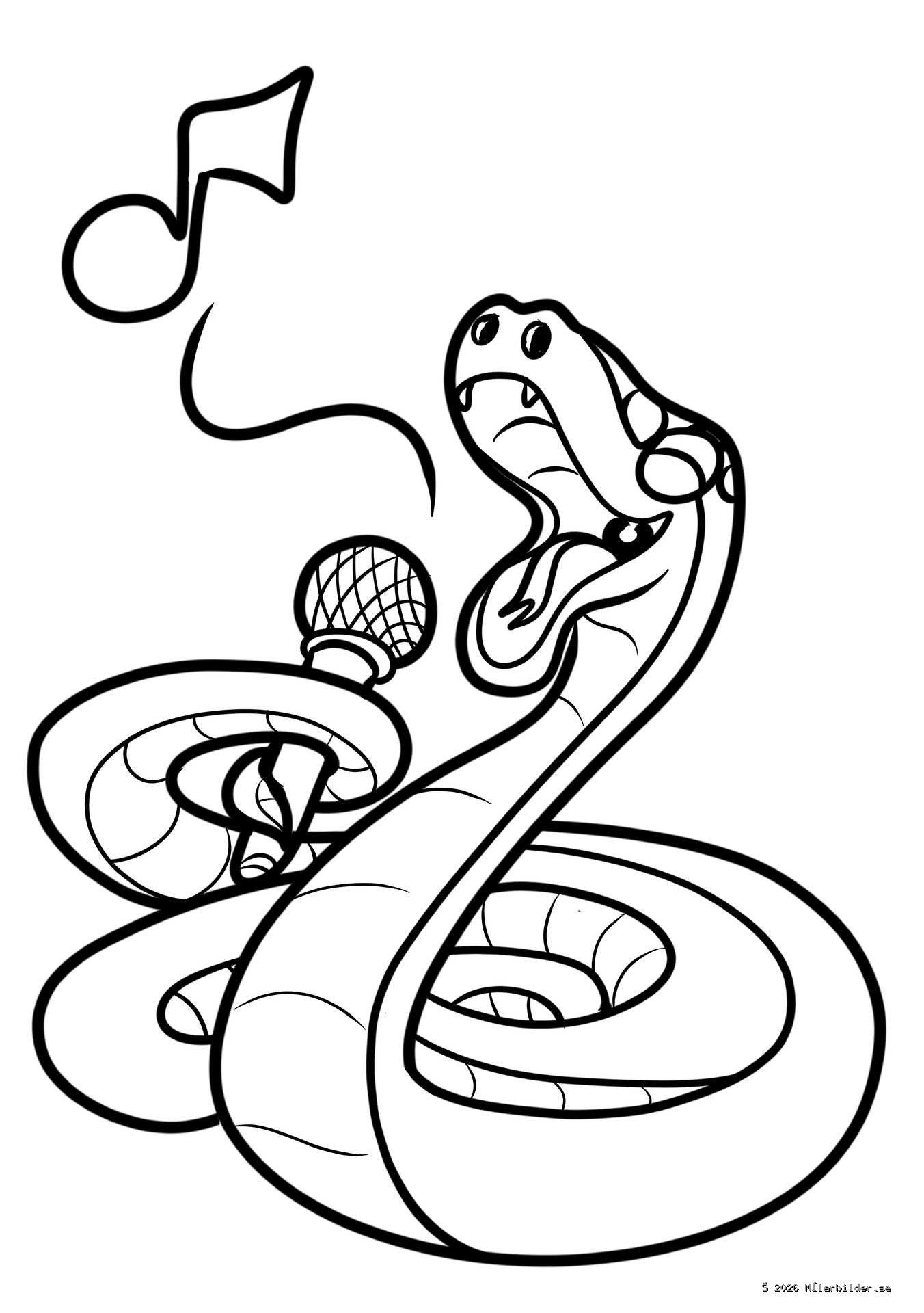 Njut av denna roliga målarbild med en sjungande orm! En musikalisk reptil uppträder på scen med mikrofon och svävande noter för barn att färglägga.